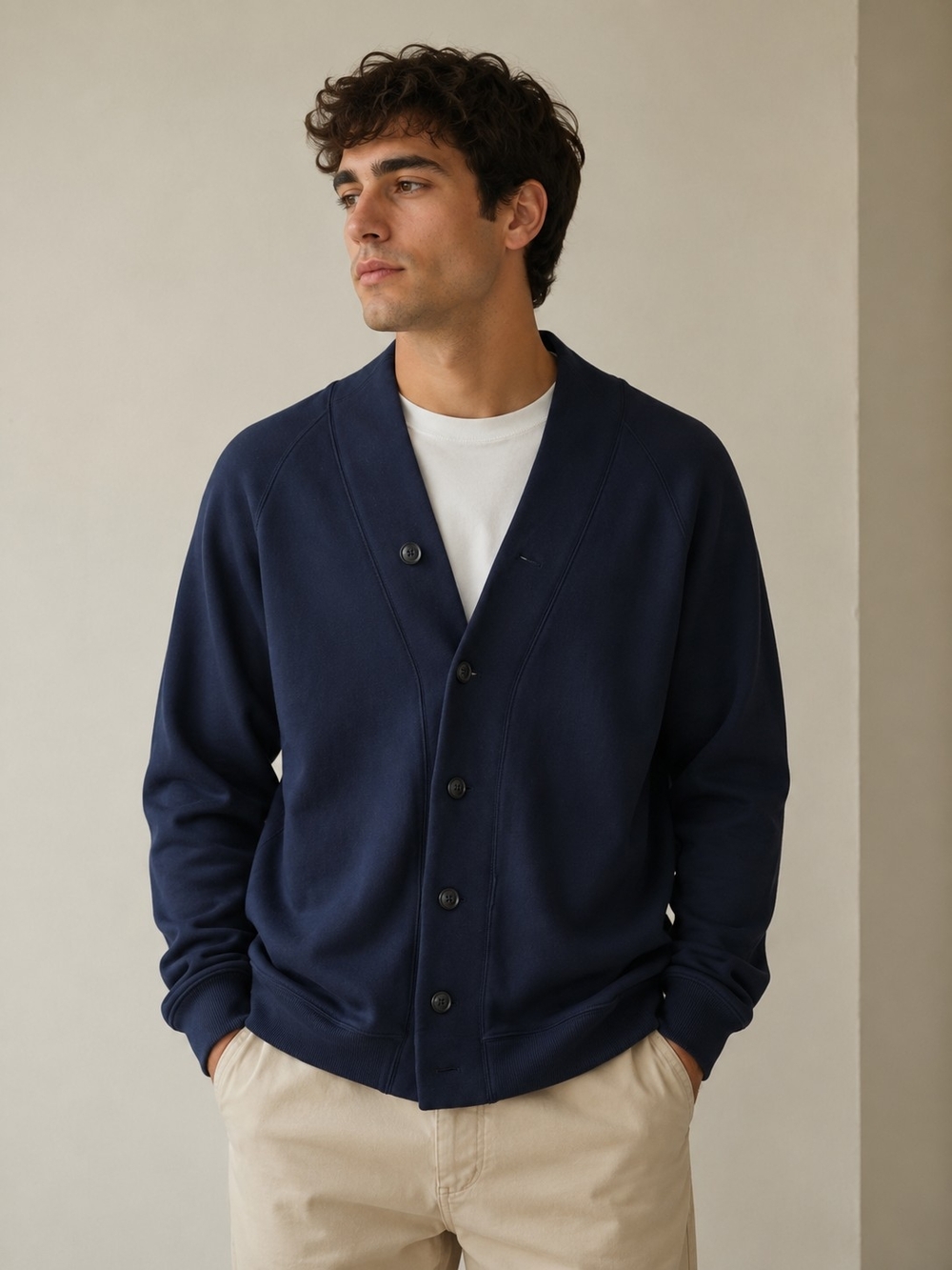 Murano Navy Slim-Fit Knit Button Cardigan  Size L